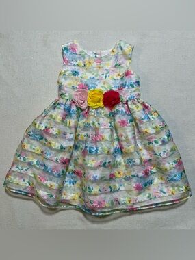 Vintage George Floral Dress White Tulle Colorful Toddler Kids 3T